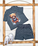 9-12-18-24 Ay Dansçı Ayıcık Baskılı Şortlu Kısa Kollu Tişört 2li Erkek Bebek Takımı