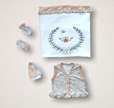 Erguvan Taç Nakışlı  Kız Bebek 10lu Zıbın Takımı Hastane Çıkışı Turuncu