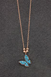 925 Ayar Turkuaz Kelebek Rose Gümüş Kolye (TGK0161)