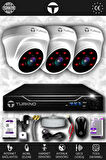 TURKNO 3 Kameralı Domia 3 İç Kamera Set 320 GB HDD Full HD Gece Görüşlü Güvenlik Kamerası Sistemi