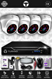TURKNO 4 Kameralı Domia 4 İç Kamera Set 500 GB HDD Full HD Gece Görüşlü Güvenlik Kamerası Sistemi