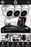 TURKNO 4 Kameralı Karia 3 İç Kamera Set 100 GB HDD Full HD Gece Görüşlü Güvenlik Kamerası Sistemi