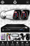 TURKNO 2 Kameralı Karia 2 Dış Kamera Set HDD'siz Full HD Gece Görüşlü Güvenlik Kamerası Sistemi