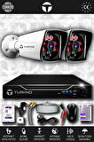 TURKNO 2 Kameralı Karia 2 Dış Kamera Set 100 GB HDD Full HD Gece Görüşlü Güvenlik Kamerası Sistemi