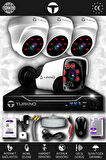 TURKNO 4 Kameralı Pania 3 İç Kamera Set 250 GB HDD Full HD Gece Görüşlü Güvenlik Kamerası Sistemi