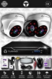 TURKNO 3 Kameralı Galia 2 İç Kamera Set 500 GB HDD Full HD Gece Görüşlü Güvenlik Kamerası Sistemi