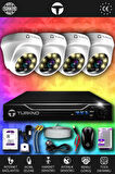 TURKNO 4 Kameralı Domie 4 İç Kamera Set 250 GB HDD Full HD Renkli Gece Görüşlü Güvenlik Kamerası Sistemi