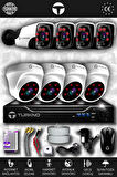 TURKNO 8 Kameralı Pania 4 İç Kamera Set HDD'siz Full HD Gece Görüşlü Güvenlik Kamerası Sistemi
