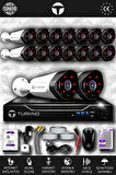 TURKNO 16 Kameralı Galia 16 Dış Kamera Set 100 GB HDD Full HD Gece Görüşlü Güvenlik Kamerası Sistemi