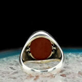 Şık Tasarımlı Oval Kırmızı Akik Taşlı 925 Ayar Gümüş Yüzük