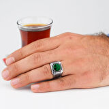 Yuvarlak Yeşil Zirkon Taşlı 925 Ayar Gümüş Erkek Yüzük