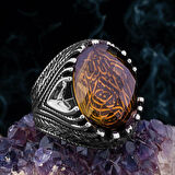 La Galibe İllallah Allah'tan Başka Galip Yoktur Yazılı Zultanit Taşlı  Gümüş Erkek Yüzük