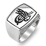 Osmanlı Tuğralı Sade Parlak 925 Ayar Gümüş Yüzük 