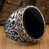 Siyah Düz Oniks Taşlı 925 Ayar Gümüş Yüzük