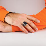 Siyah Düz Oniks Taşlı 925 Ayar Gümüş Yüzük