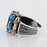 Aquamarin Taşlı 925 Ayar Gümüş Erkek Yüzük