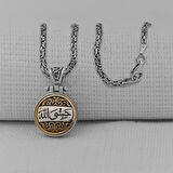Hasbiyallah Yazılı Ortası Dönen Kral Zincirli 925 Ayar Gümüş Kolye