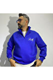 Nakış Detaylı Yarım Fermuar Oversize Erkek Sweatshirt