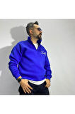 Nakış Detaylı Yarım Fermuar Oversize Erkek Sweatshirt