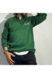 Nakış Detaylı Yarım Fermuar Oversize Erkek Sweatshirt