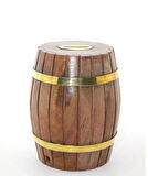 Pirinç Ahşap Fıçı Kumbara 12.5 Cm