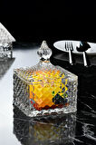 Kristal Model Kapaklı Cam Kare Şekerlik 10x10x14 cm