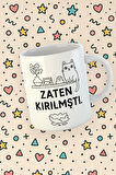 Blupiki Koleksiyonu Zaten Kırılmıştı Yazılı Sevimli Kedi Temalı Kupa