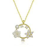 Gümüş Gold Manolya Çiçeği Yıldız Kadın Kolye