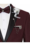 Erkek Bordo Dokulu Yelekli Slim Fit Smokin Damatlık