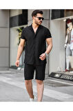Erkek  Burgulu Yazlık Basic Oversize Şort Gömlek Takım