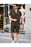 Erkek  Burgulu Yazlık Basic Oversize Şort Gömlek Takım