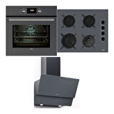 Teka Ankastre Set, HAK 625 ST Gri Ankastre Fırın, GBE 64002 KBC ST Gri Cam Ankastre Ocak, ATV 60 PRO ST Gri Davlumbaz