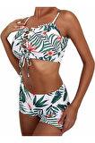 GJOB 2024 Seri Şık Havuz Başı Plaj Seti Deniz 3 Lü Set Medium Çiçekli Bikini Set 3 Parça