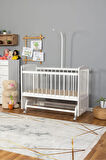 Ahşap Beşik Anne Yanı Beşik Beyaz 60x120 - Uyku Setsiz Yataksız + Tekerlekli