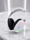 Bluetooth 5.0 Beyaz Kulak Üstü Kablosuz Kulaklık Mikrofonlu RGB Aydınlatmalı