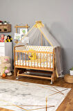 Ahşap Beşik Anne Yanı Beşik (Vernikli) 60x120 - Sarı Yıldız 3 Yastık Uyku Seti + Yatak + Tekerlekli