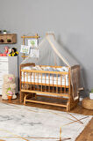 Ahşap Beşik Anne Yanı Beşik Vernikli 60x120 - Krem Beyaz Örgü Uyku Seti Seti + Yatak