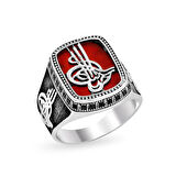 925 Ayar Gümüş Akik Taşlı Tuğra Model Yüzük