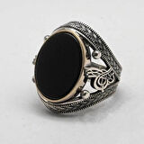 925 Ayar Gümüş Osmanlı Tuğralı Oniks Taşlı Erkek Yüzük