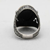 925 Ayar Gümüş Osmanlı Tuğralı Oniks Taşlı Erkek Yüzük