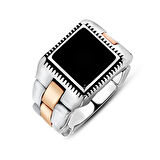 925 Ayar Gümüş Oniks Taşlı Oynar Kollu Yüzük