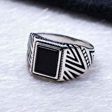 925 Ayar Gümüş Kare Oniks Taşlı Yüzük