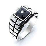 Kare Siyah Zirkon Taşlı Gümüş Yüzük