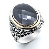 925 Ayar gümüş Siyah Zirkon Taşlı Erkek Yüzük