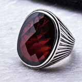 925 Ayar gümüş Kırmızı Oval  Taşlı Yüzük