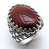 925 Ayar Gümüş Bordo  Akik Taşlı  Yüzük