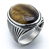 Kaplan Gözü Taşlı Gümüş Erkek Yüzük Model-2