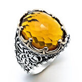 Sarı Zirkon Taşlı Kral Taçlı  Gümüş Yüzük