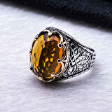 Sarı Zirkon Taşlı Kral Taçlı  Gümüş Yüzük