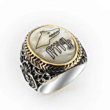 925 Ayar Gümüş  Sedef Taşlı Göktürkçe Türk Yazılı Erkek Yüzük